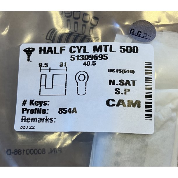 C30,5mm (40,5mm) MTL500/854 1/2 EURO CYL